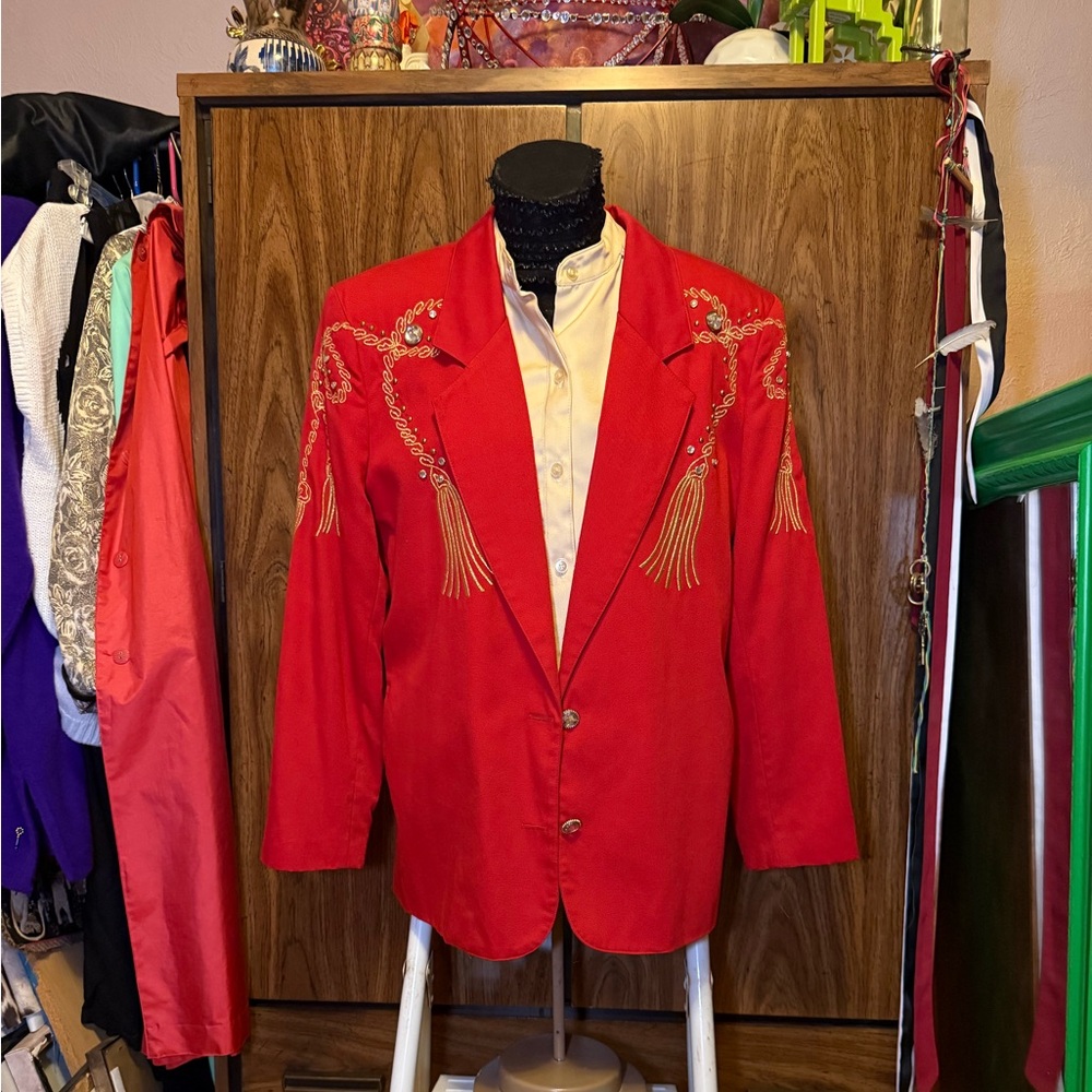 Vintage Red Pant Suit with Gold Embroidery and embellishments